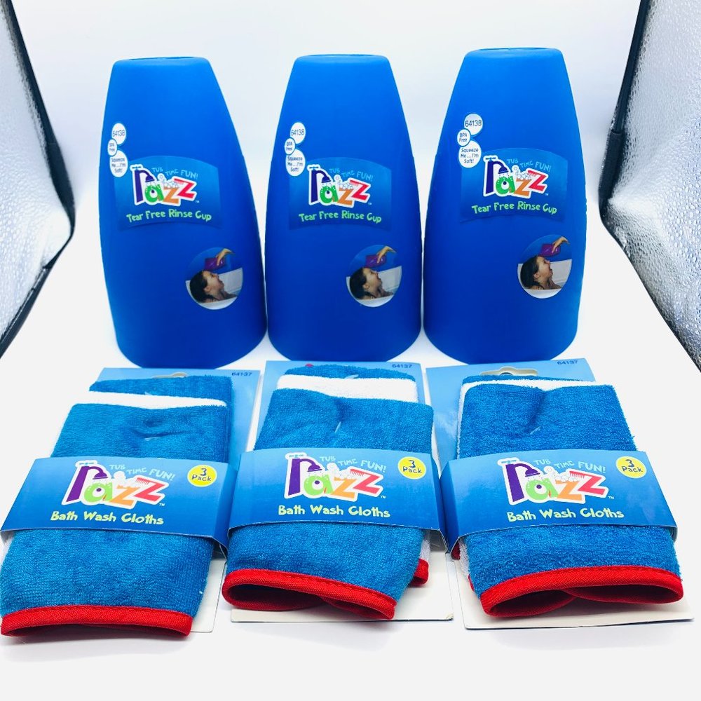 6PK Baby Bath Wash Cloths & Rinse Cups NEW